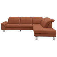 ECKSOFA in Echtleder Cognac  309/233 cm  - Edelstahlfarben/Cognac, Design, Leder/Metall (309/233cm) - Dieter Knoll