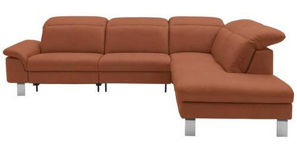 ECKSOFA in Echtleder Cognac 309/233 cm - Edelstahlfarben/Cognac, Design, Leder/Metall (309/233cm) - Dieter Knoll