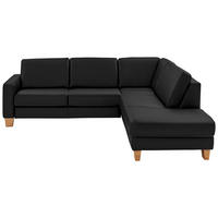 ECKSOFA Echtleder Schwarz  - Eiche Bianco/Schwarz, Natur, Leder/Holz (257/235cm) - Valdera