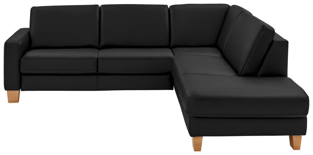 ECKSOFA Echtleder Schwarz  - Eiche Bianco/Schwarz, Natur, Leder/Holz (257/235cm) - Valdera