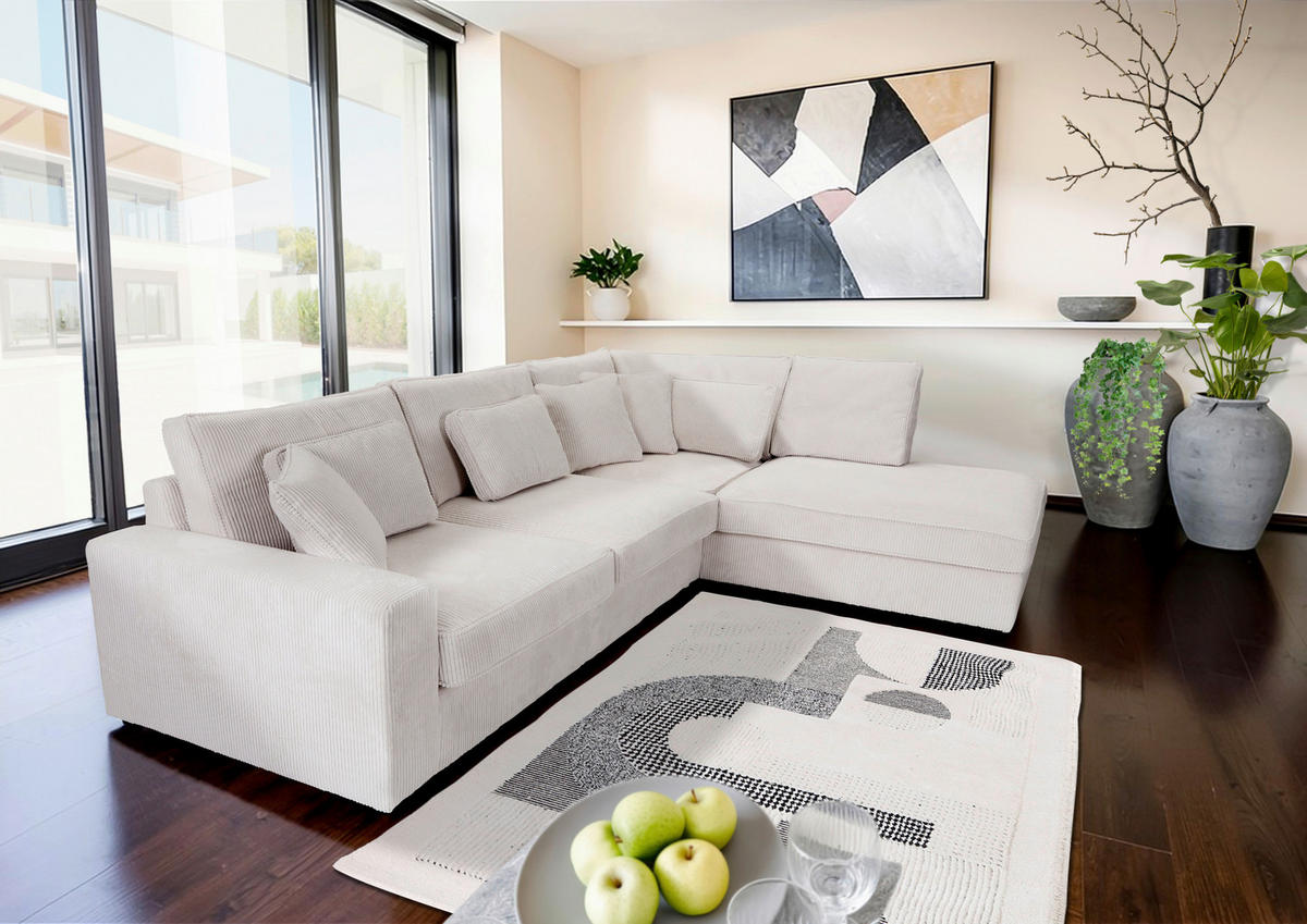 ECKSOFA Naturfarben Cord Zierkissen, Rückenkissen, Rücken echt  - Schwarz/Naturfarben, MODERN, Kunststoff/Textil (307/228cm) - Carryhome