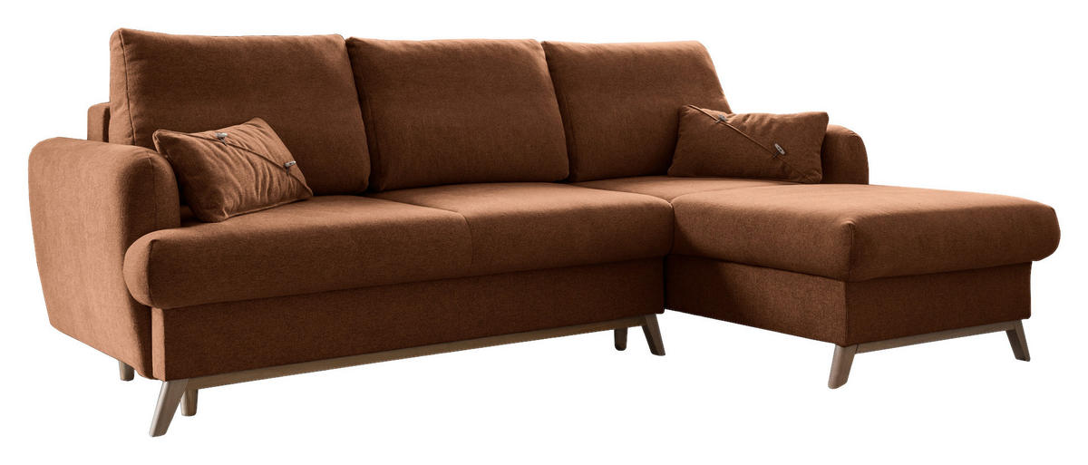 ECKSOFA in Chenille Terracotta  235/157 cm  - Terracotta/Naturfarben, Holz/Textil (235/157cm) - MID.YOU
