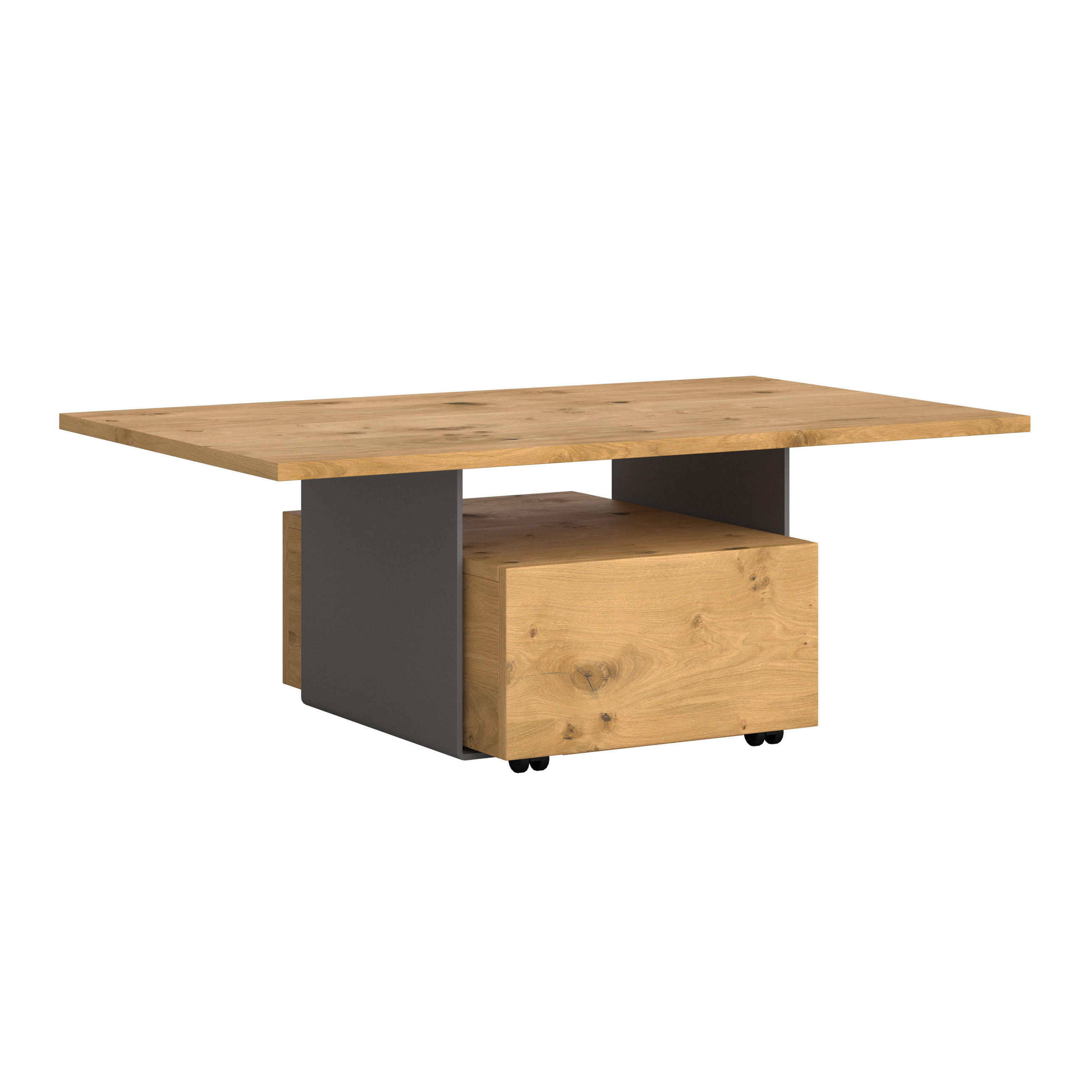 COUCHTISCH Wildeiche furniert, massiv 115/70/43 cm rechteckig Anthrazit, Eichefarben  - Eichefarben/Anthrazit, Natur, Holz/Metall (115/70/43cm) - Voglauer