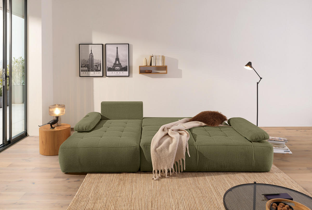 ECKSOFA Olivgrün Webstoff  - Schwarz/Olivgrün, KONVENTIONELL, Kunststoff/Textil (162/282cm) - Carryhome