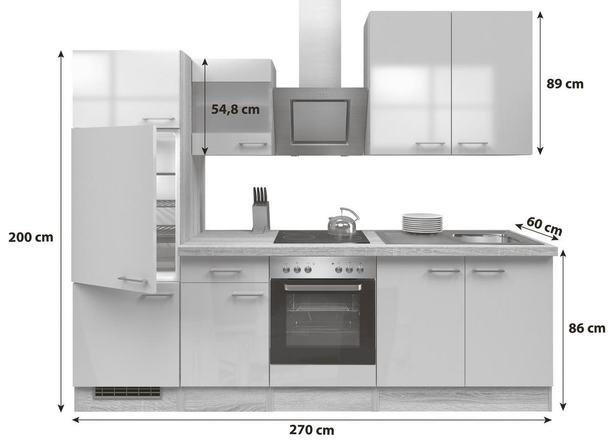 KÜCHENBLOCK 270 cm   in Kaschmir  - Kaschmir/Edelstahlfarben, MODERN, Glas/Holzwerkstoff (270cm) - FlexWell