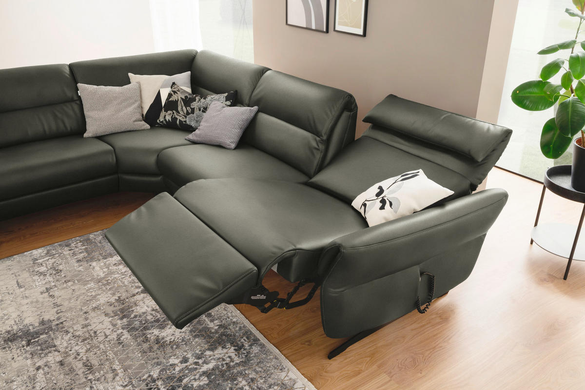 ECKSOFA Grau Echtleder  - Schwarz/Grau, Design, Leder/Metall (258/286cm) - Schöner Wohnen