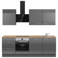 KÜCHENBLOCK 240 cm   in Eichefarben, Schieferfarben  - Schieferfarben/Edelstahlfarben, MODERN, Holzwerkstoff/Metall (240cm) - Nobilia
