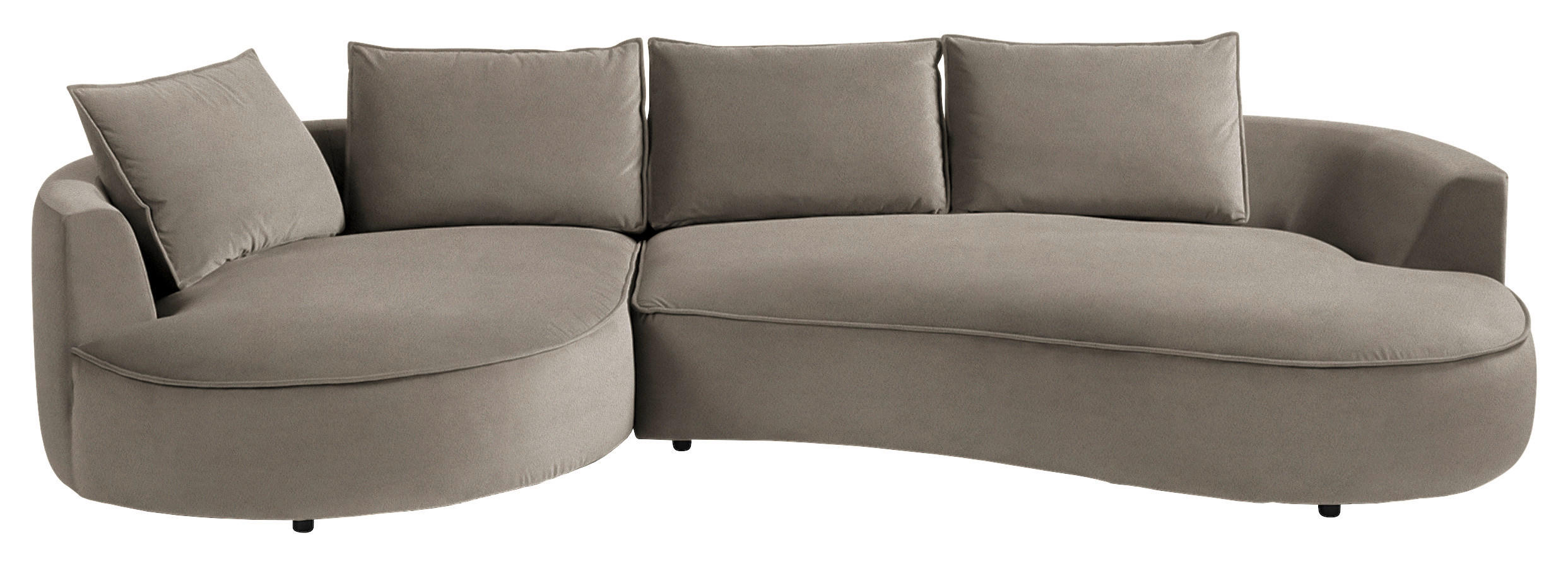 BIGSOFA Samt Graubraun  - Graubraun/Schwarz, Design, Kunststoff/Textil (154/82/322cm) - home24
