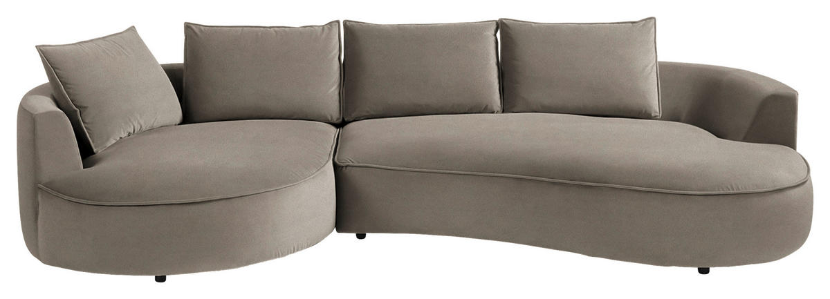 BIGSOFA Samt Graubraun  - Graubraun/Schwarz, Design, Kunststoff/Textil (154/82/322cm) - home24