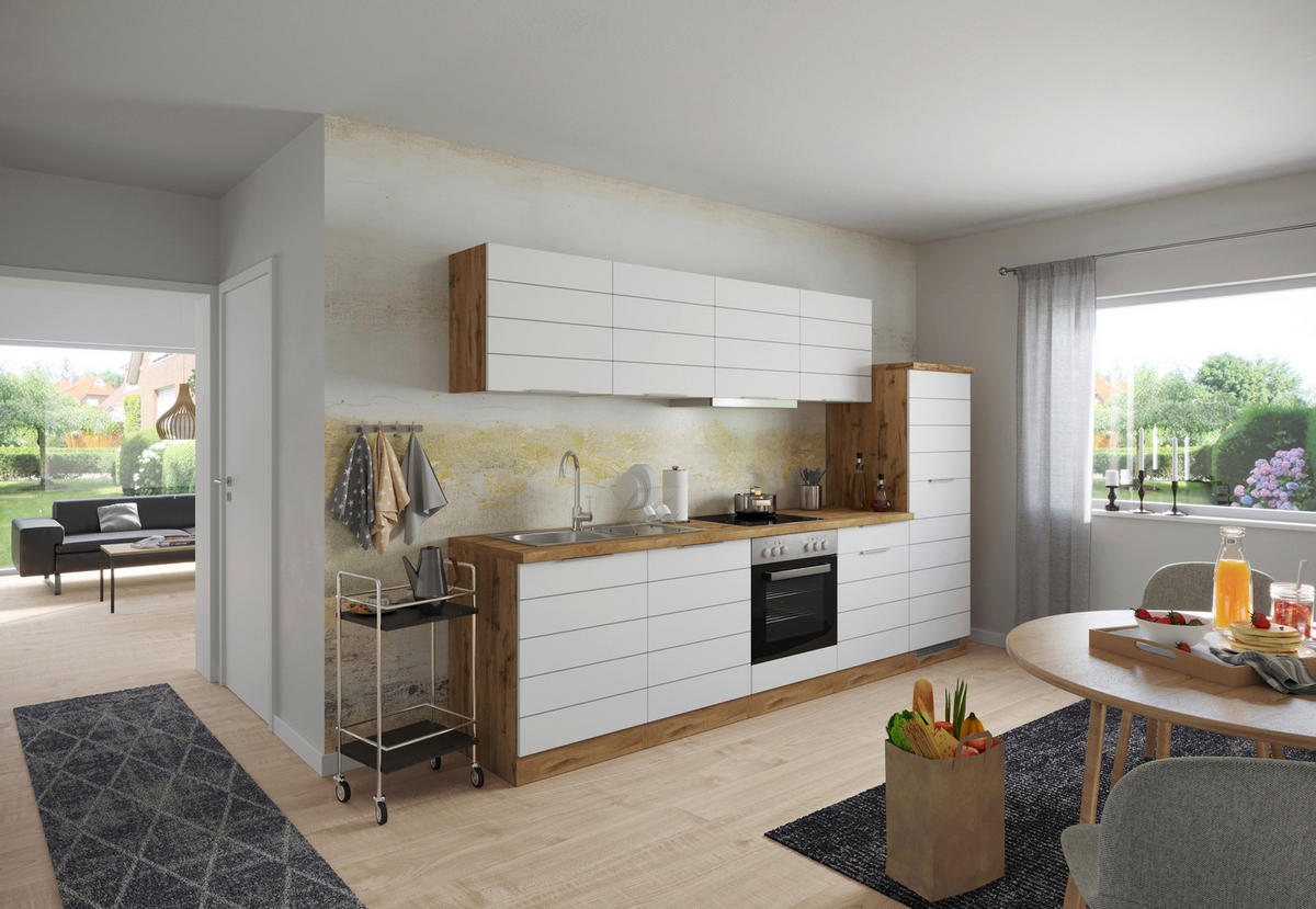 KÜCHENLEERBLOCK 300 cm   in Weiß, Eiche Wotan  - Eiche Wotan/Weiß, Design, Holzwerkstoff/Metall (300cm) - Held