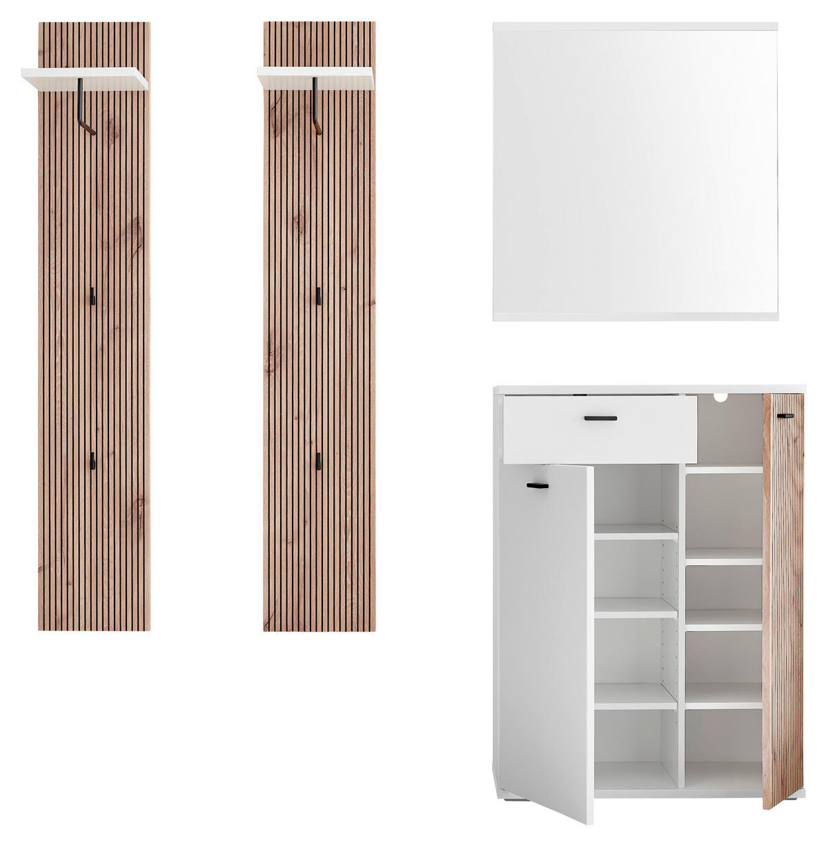 GARDEROBE 4-teilig  in 155/198/37 cm  - Weiss/Eichefarben, Design, Holzwerkstoff (155/198/37cm) - Voleo