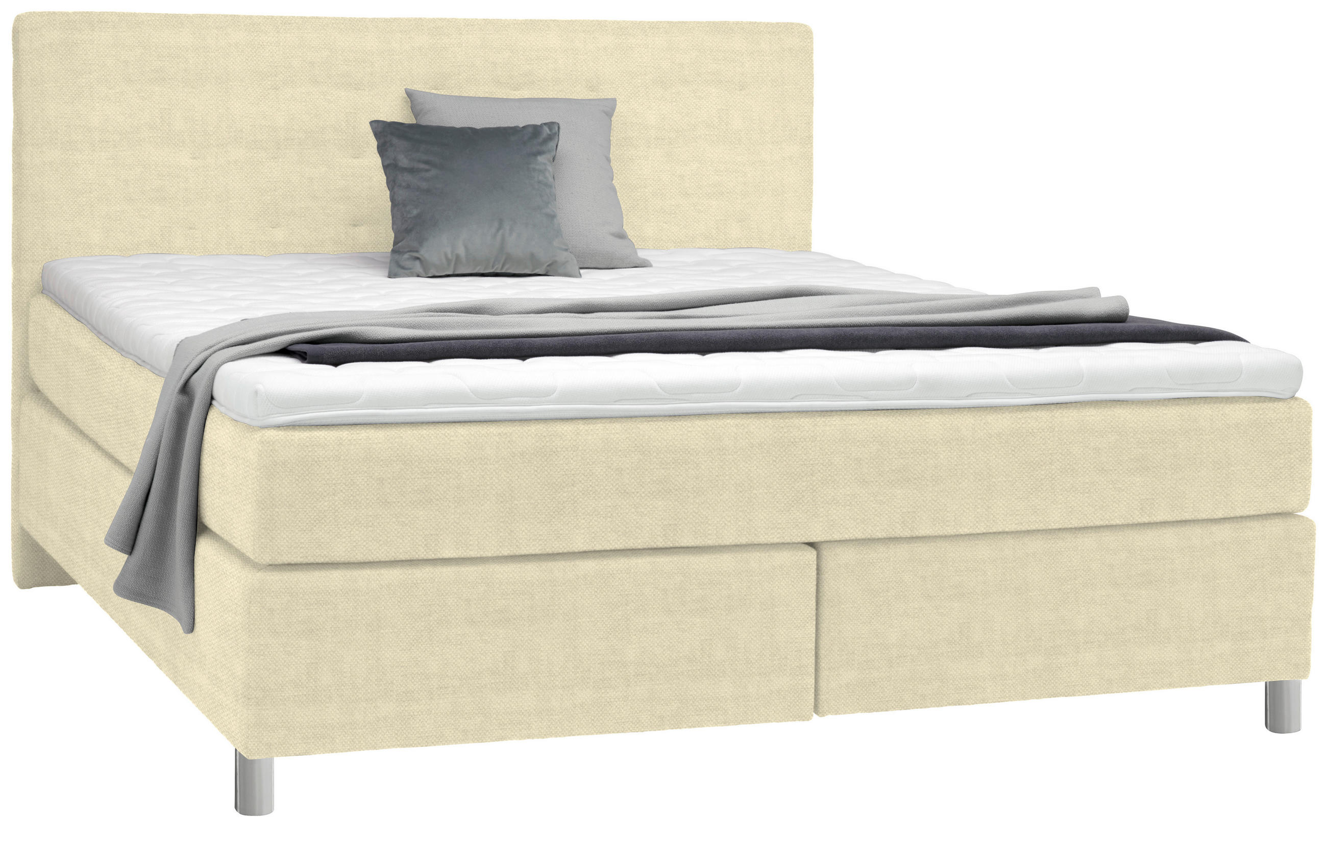 BOXSPRINGBETT 180/200 cm  in Beige  - Chromfarben/Beige, KONVENTIONELL, Kunststoff/Textil (180/200cm) - Voleo