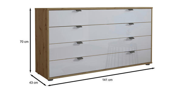 SIDEBOARD Weiß, Eiche Bianco  - Schieferfarben/Eiche Bianco, KONVENTIONELL, Glas/Holzwerkstoff (141/70/43cm) - Dieter Knoll