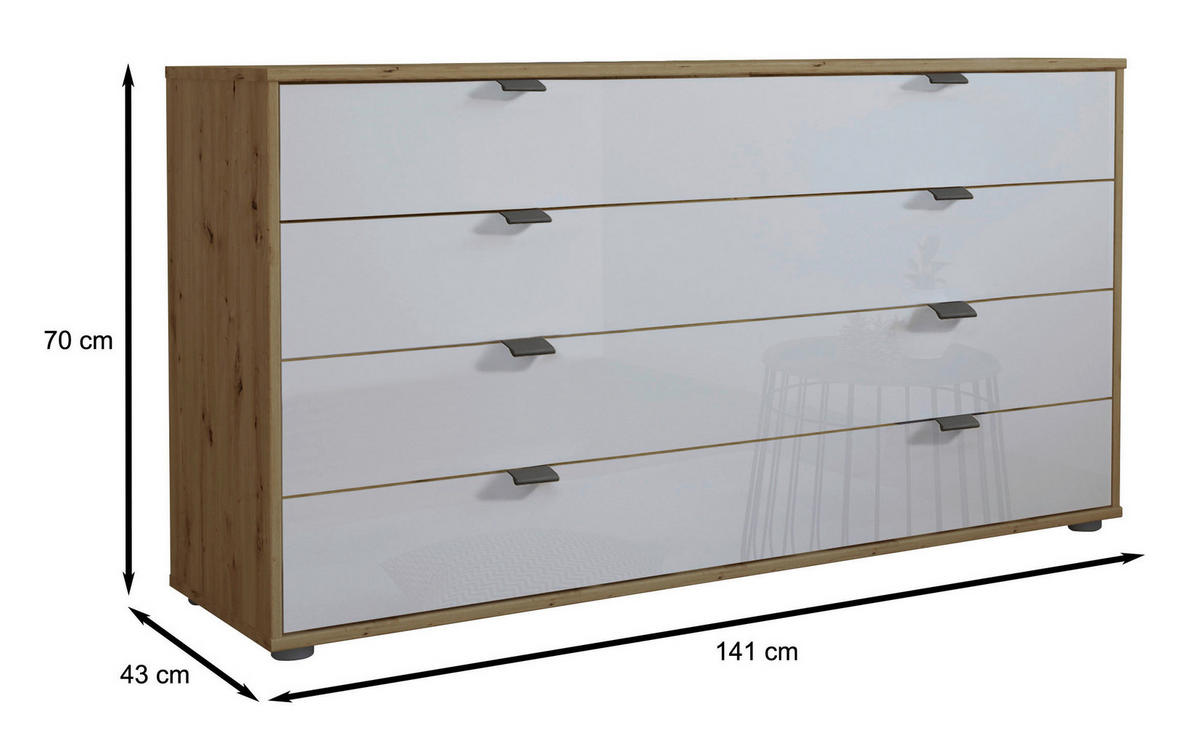 SIDEBOARD  in 141/70/43 cm  - Schieferfarben/Eiche Bianco, KONVENTIONELL, Glas/Holzwerkstoff (141/70/43cm) - Dieter Knoll