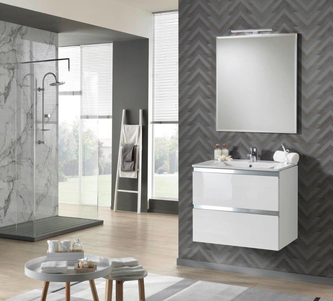 KOPALNICA  bela, visoki sijaj  - bela/visoki sijaj, steklo/leseni material (60/51/46cm) - Italstyle