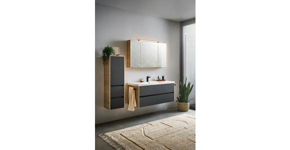 MIDISCHRANK 37/121/33 cm  - Eichefarben/Schwarz, MODERN, Glas/Holzwerkstoff (37/121/33cm) - Dieter Knoll