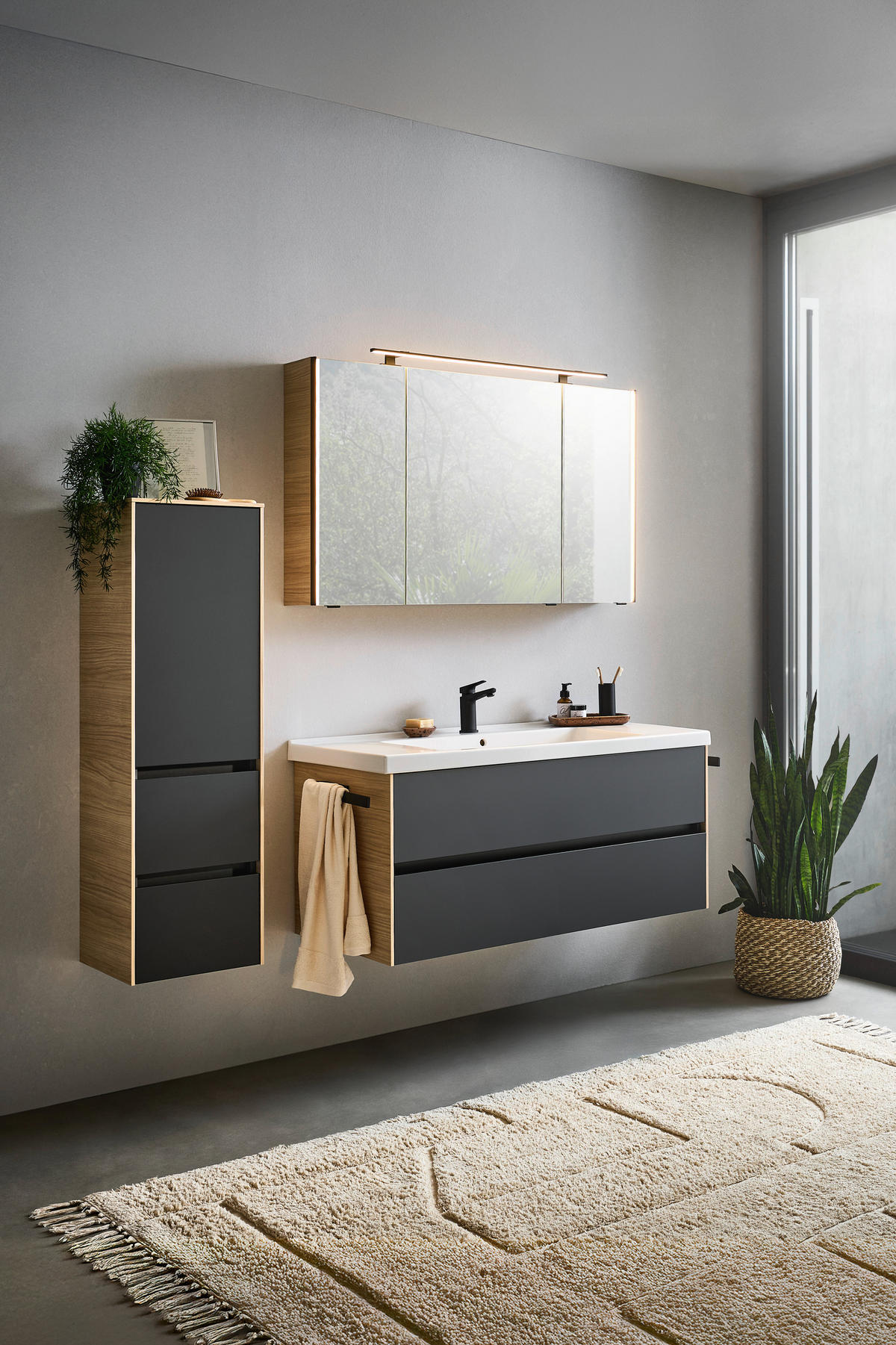 WASCHTISCHKOMBI 121 cm  - Eichefarben/Lavagrau, Design, Keramik/Holzwerkstoff (121cm) - Dieter Knoll