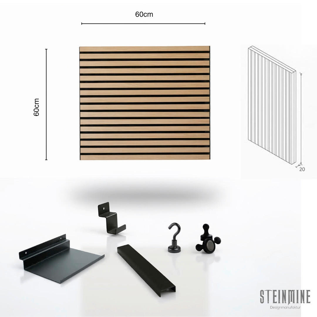 Akustikpaneel-Zubehör-Set  - Schwarz/Braun, Basics, Holzwerkstoff/Metall (60/60/2cm)