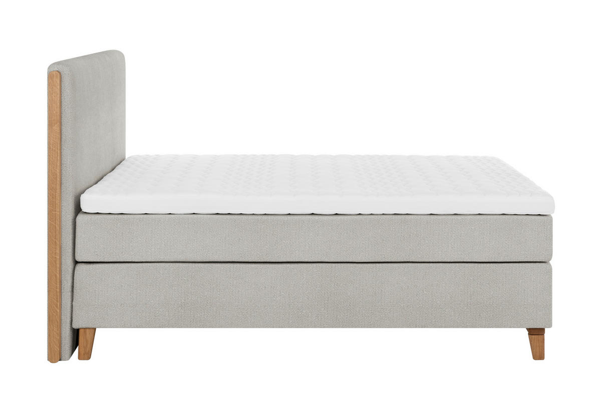 BOXSPRINGBETT 160/200 cm,  in Greige, Matratze, Topper, H5 + H5 = hart  - Greige/Eichefarben, KONVENTIONELL, Holz/Textil (160/200cm) - Welnova
