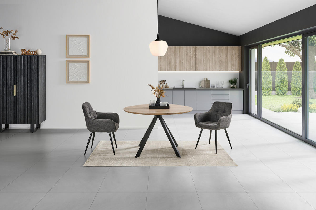 ESSTISCH in Metall, Holzwerkstoff  - Schwarz/Naturfarben, LIFESTYLE, Holzwerkstoff/Metall (120/76/120cm) - Livetastic