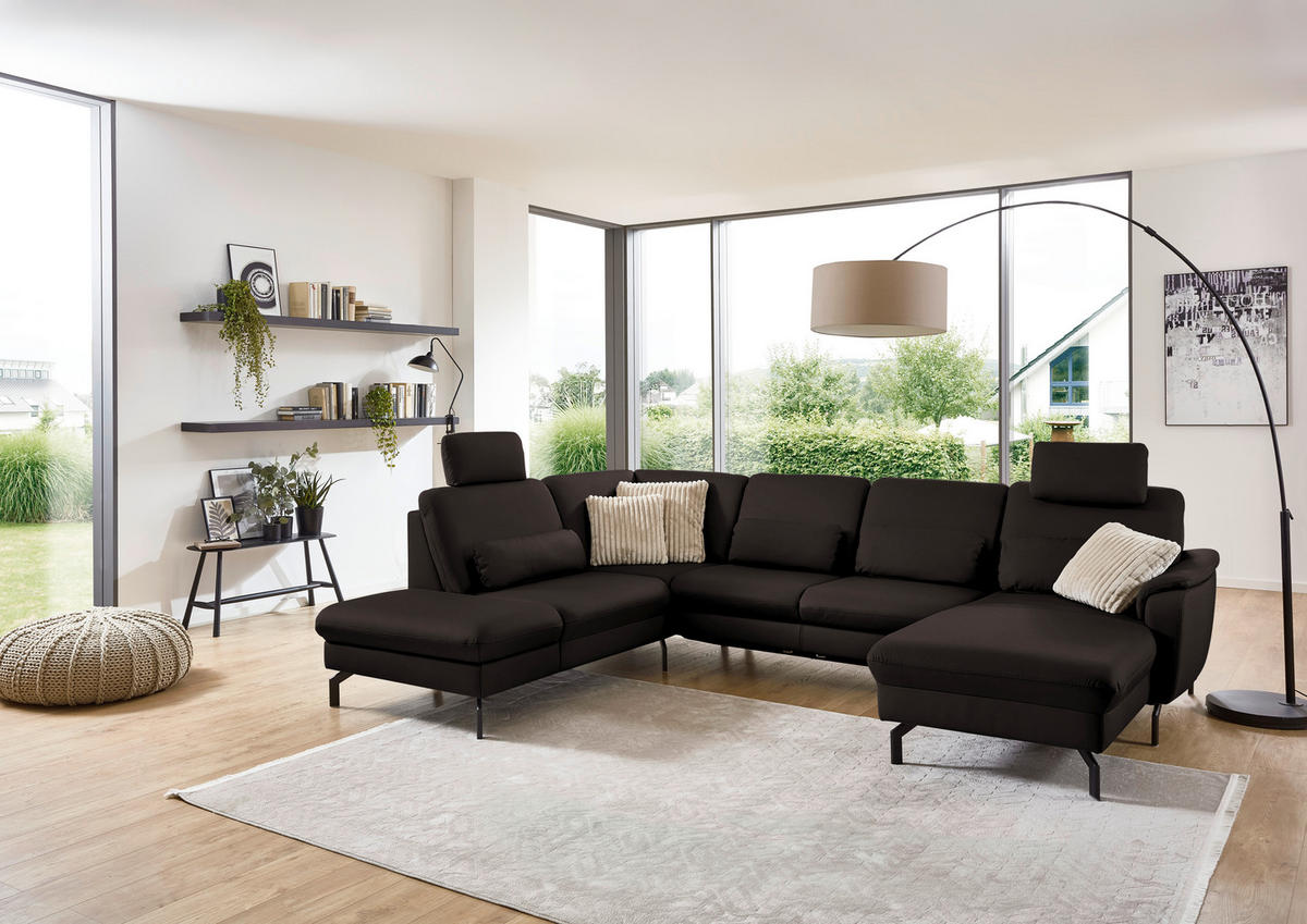 WOHNLANDSCHAFT Beldomo premium in Echtleder Schwarzbraun  - Schwarzbraun/Schwarz, KONVENTIONELL, Leder/Metall (224/306/168cm) - Beldomo Premium