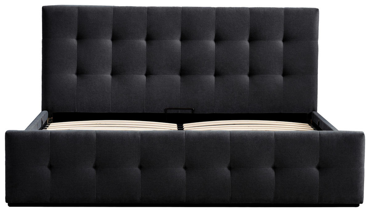 POLSTERBETT gepolstertes Kopfteil, Lattenrost, Bettkasten 140/200 cm  in Dunkelgrau  - Dunkelgrau/Schwarz, Design, Holz/Kunststoff (140/200cm) - Boxxx