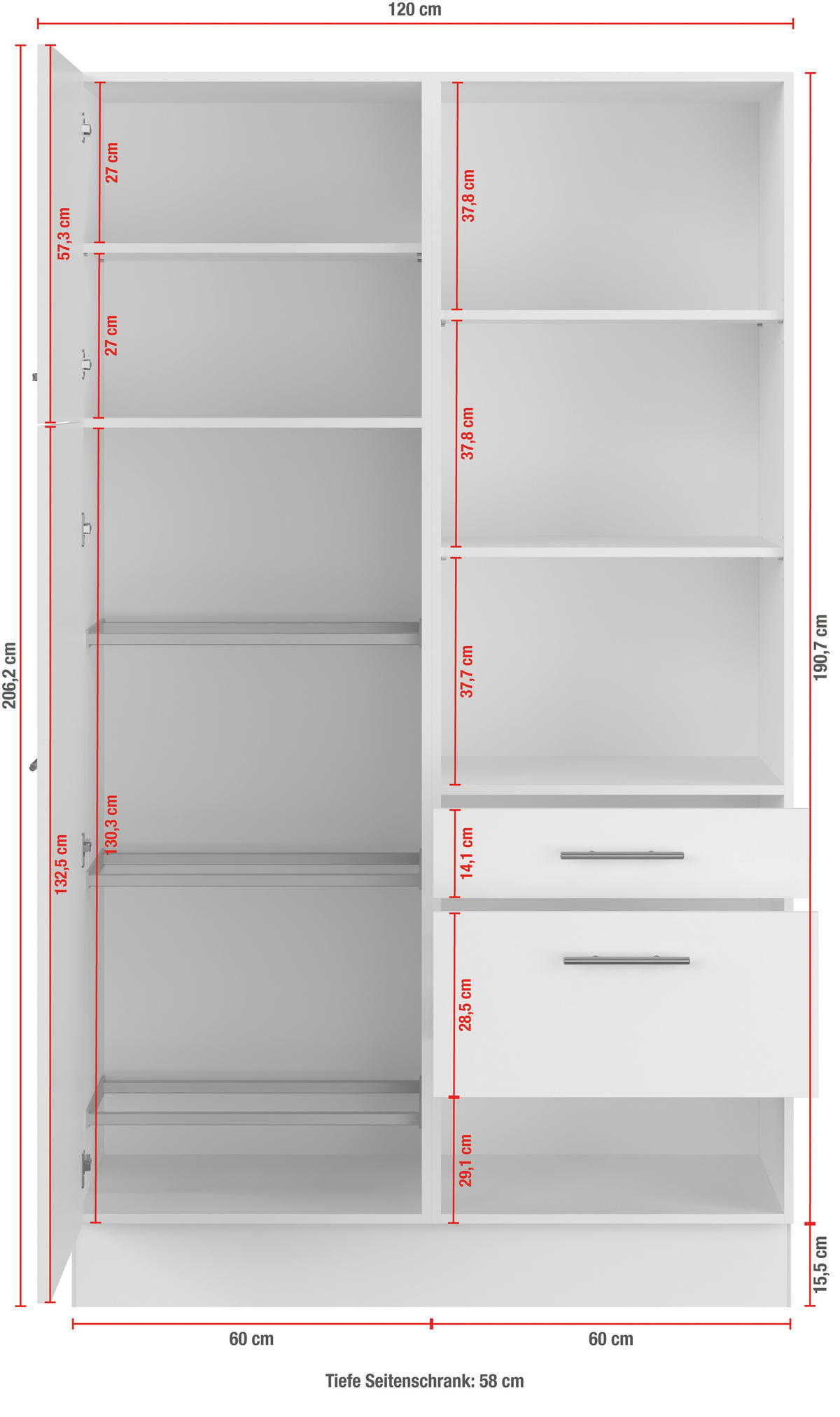 MEHRZWECKSCHRANK 120/206,2/58 cm  - Eichefarben/Salbeigrün, Basics, Holzwerkstoff/Metall (120/206,2/58cm) - Impuls