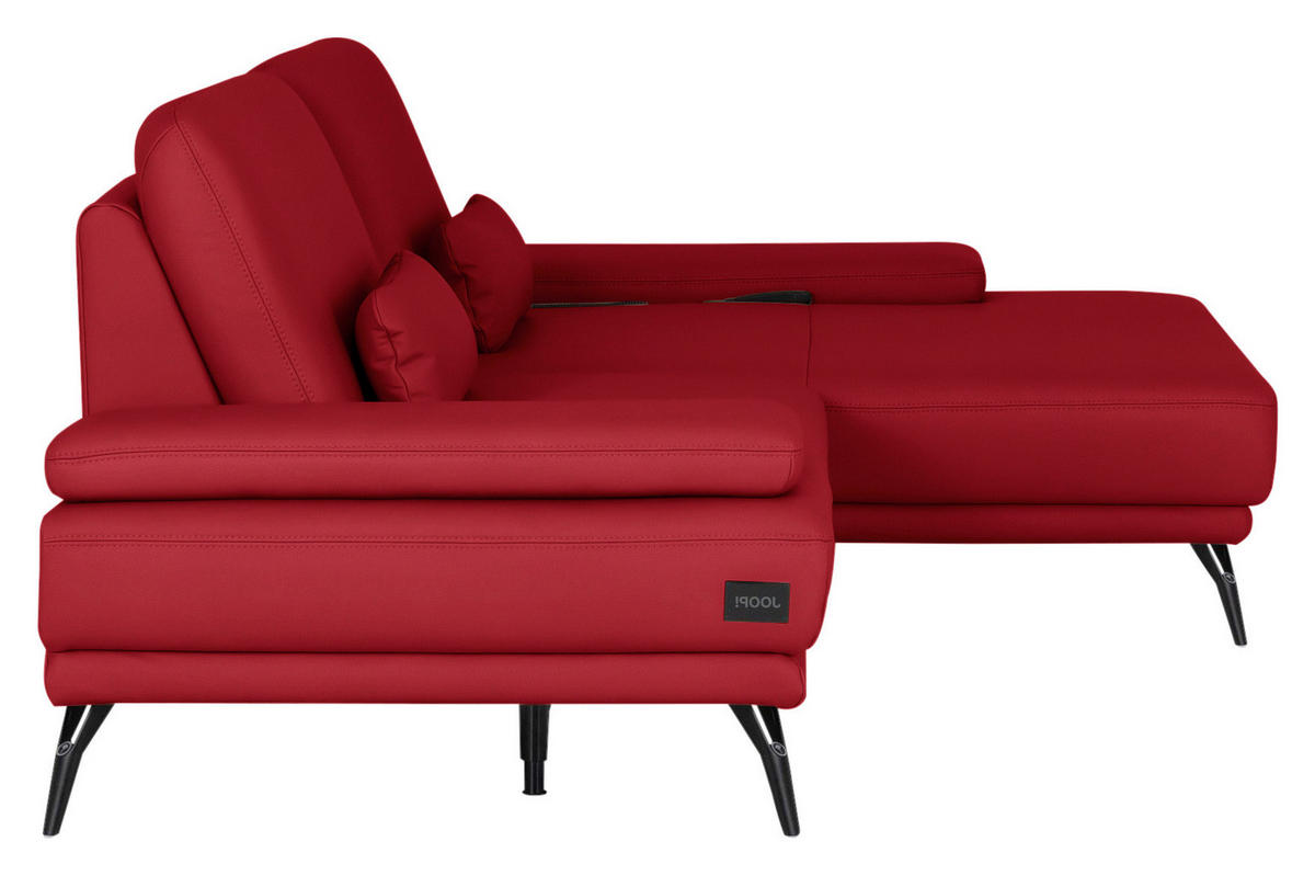 ECKSOFA Echtleder Rot  - Rot/Schwarz, Konventionell, Leder/Metall (301/180cm) - Joop!