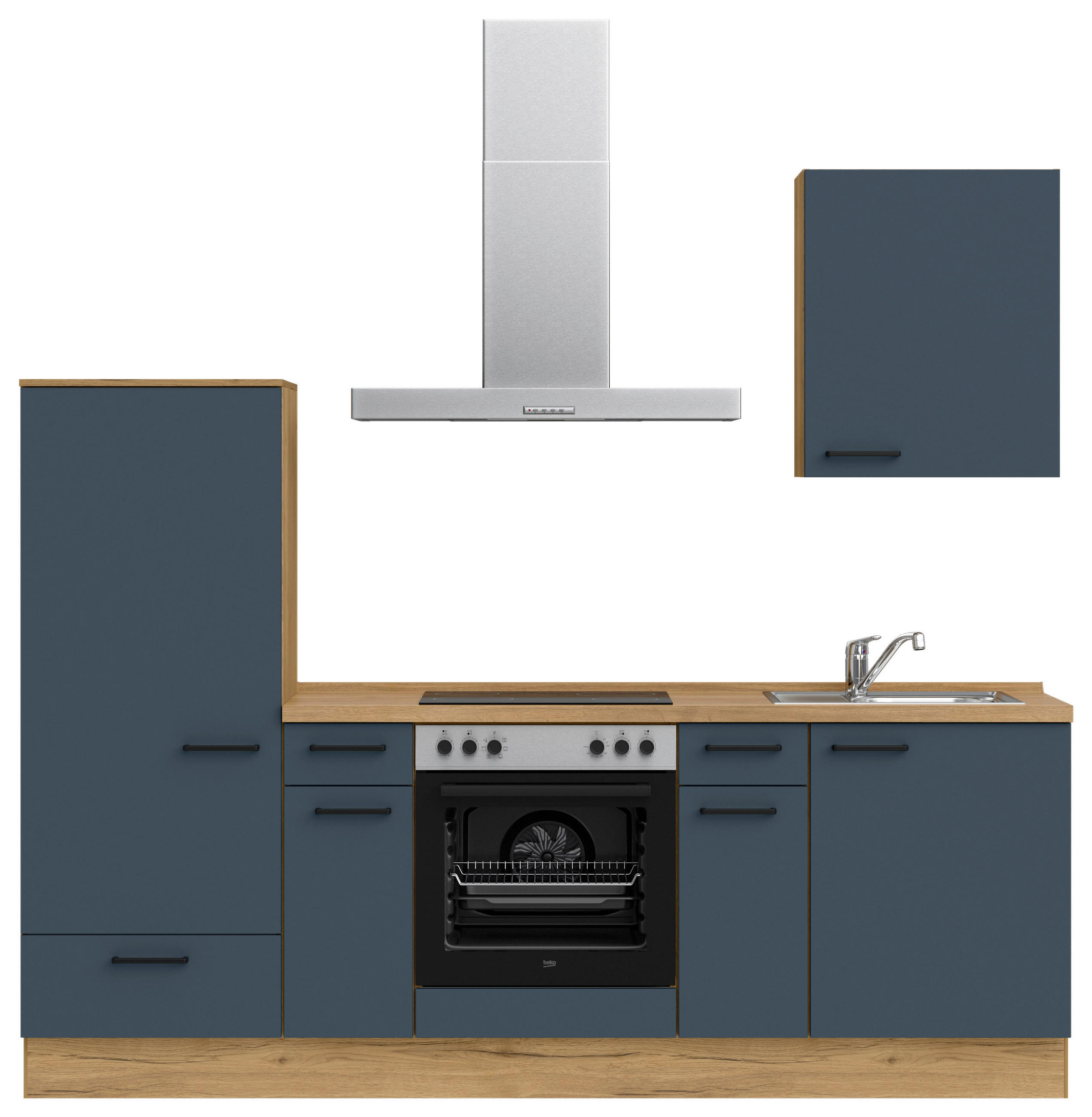 KÜCHENLEERBLOCK 240 cm   in Blau, Eichefarben  - Blau/Eichefarben, MODERN, Holzwerkstoff/Metall (240cm) - Nobilia