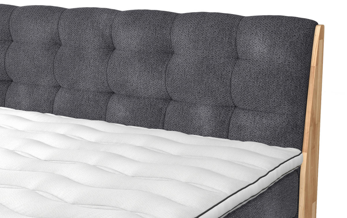 BOXSPRINGBETT 180/200 cm  in Anthrazit  - Anthrazit/Schwarz, Natur, Holz/Textil (180/200cm)