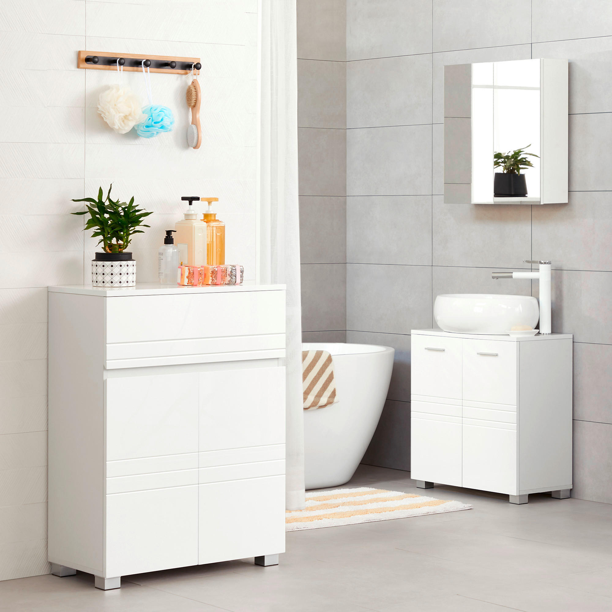 MIDISCHRANK 60/80/30 cm  - Silberfarben/Weiß, Trend, Holzwerkstoff/Kunststoff (60/80/30cm) - MID.YOU