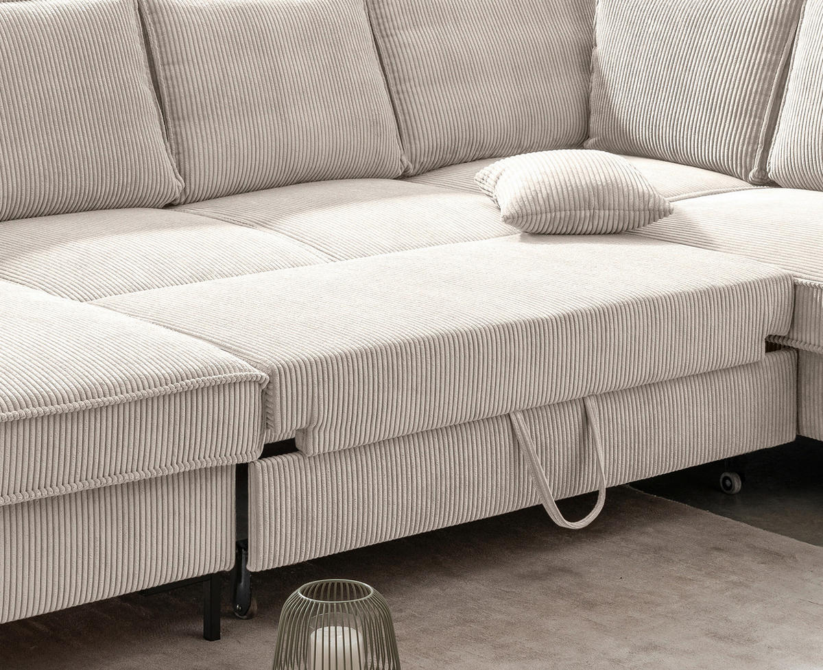 WOHNLANDSCHAFT in Cord Beige  - Beige/Schwarz, Modern, Textil/Metall (150/309/198cm) - MID.YOU