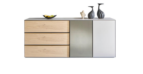 SIDEBOARD 210/90/45 cm  - Eiche Bianco/Beige, Design, Glas/Holz (210/90/45cm) - Ambiente