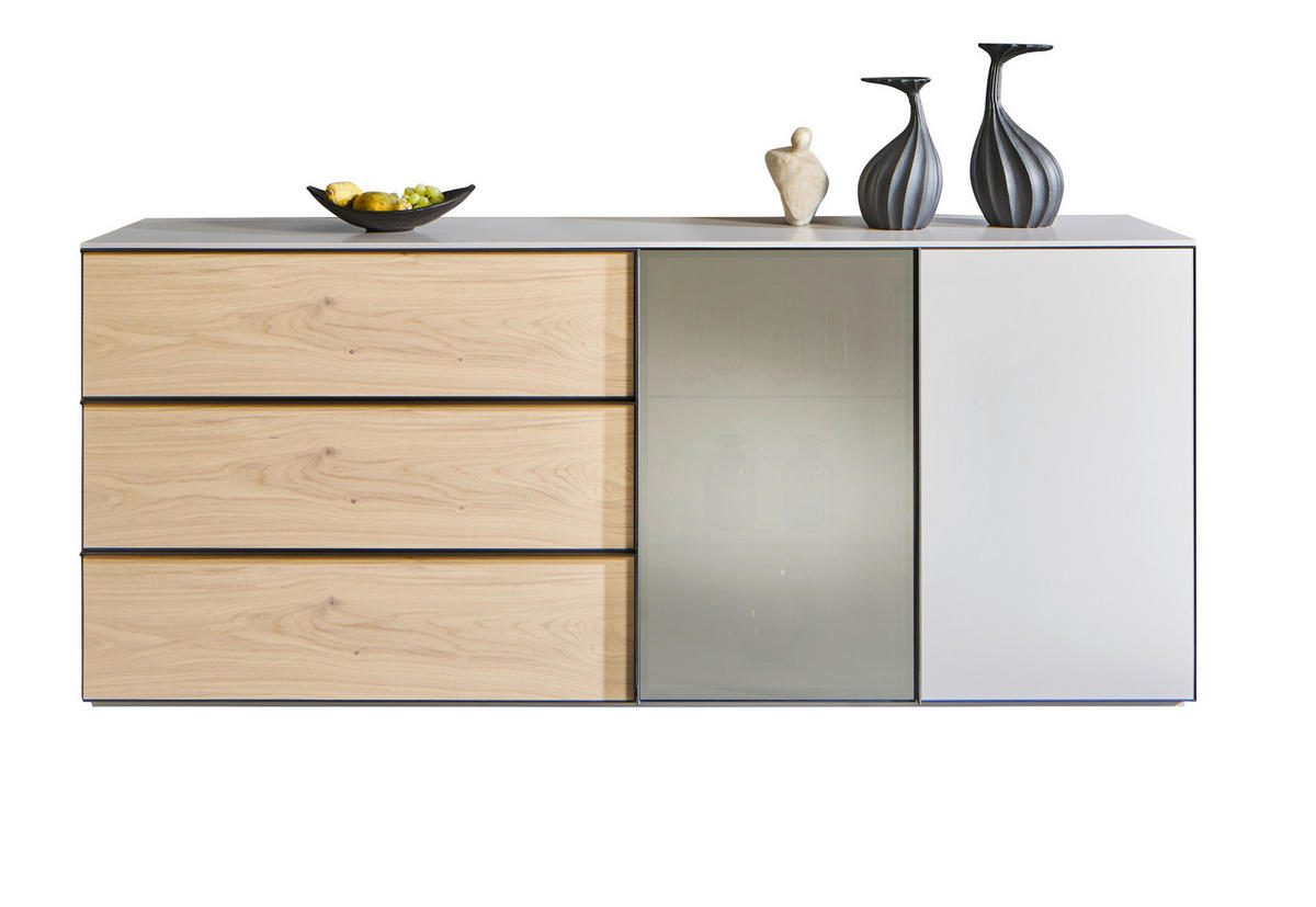 SIDEBOARD Beige, Eiche Bianco  210/90/45 cm  - Eiche Bianco/Beige, Design, Glas/Holz (210/90/45cm) - Ambiente