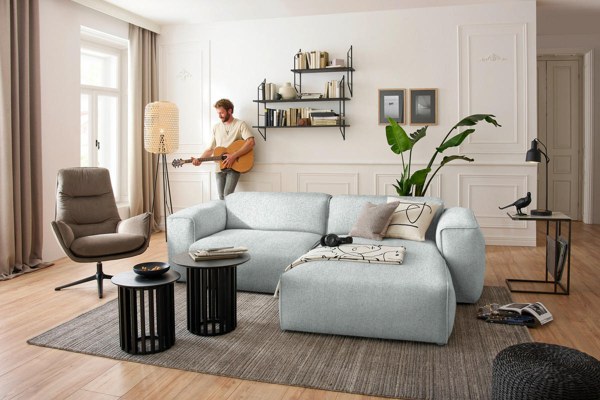 ECKSOFA in Webstoff Hellgrau  265/171 cm  - Hellgrau/Schwarz, Design, Kunststoff/Textil (265/171cm) - home24