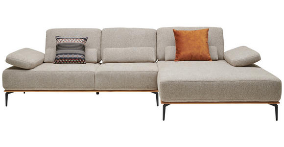 ECKSOFA  in Flachgewebe Hellbraun  314/176 cm  - Hellbraun/Schwarz, Natur, Holz/Textil (314/176cm) - Valnatura