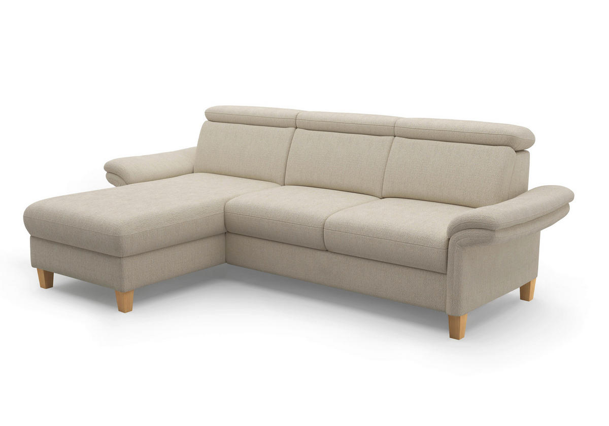 ECKSOFA Chenille Sandfarben  - Sandfarben/Eichefarben, Konventionell, Holz/Textil (166/253cm) - Sit & More