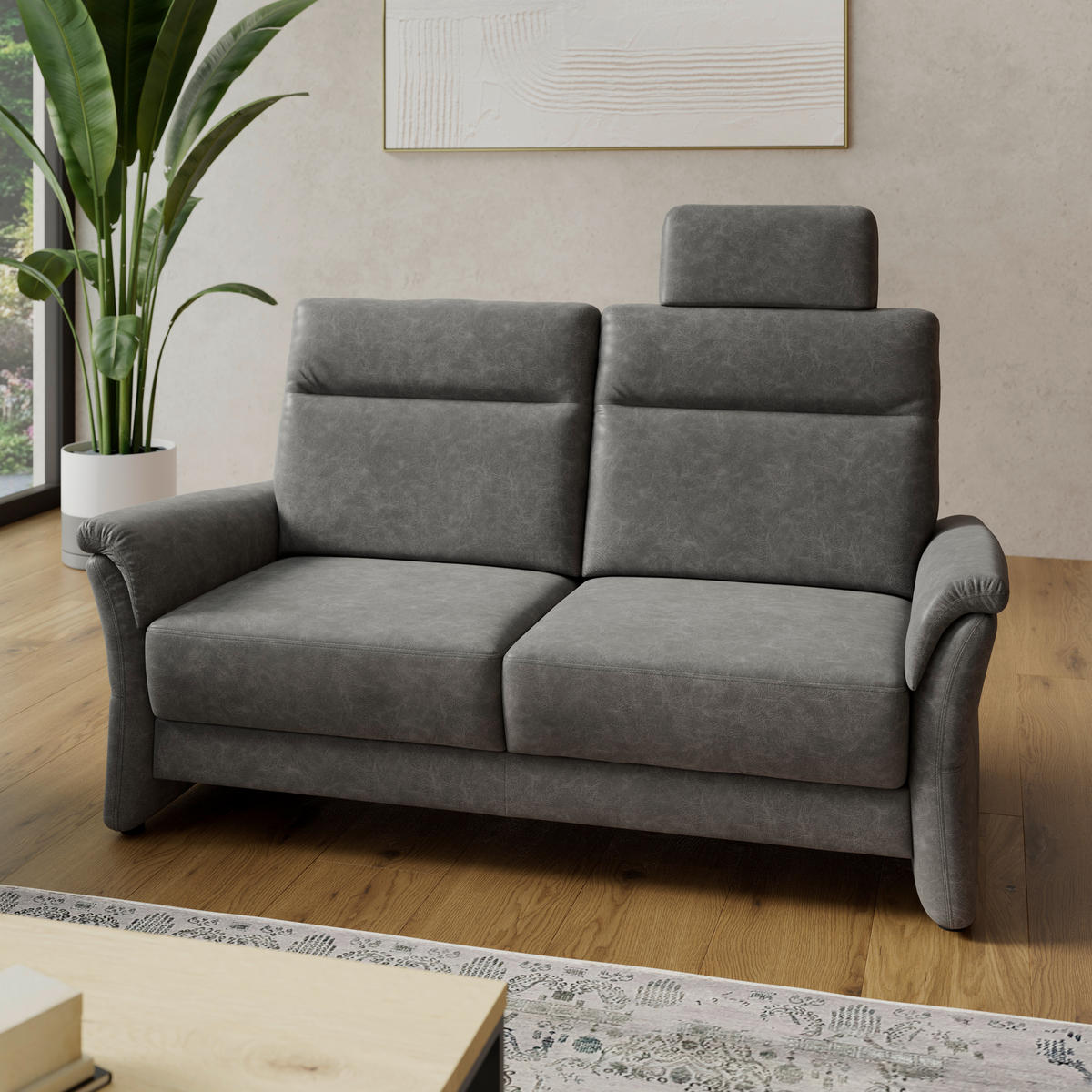 2,5-SITZER Mikrofaser Dunkelgrau  - Dunkelgrau/Schwarz, KONVENTIONELL, Kunststoff/Textil (170/99/91cm) - Elegando