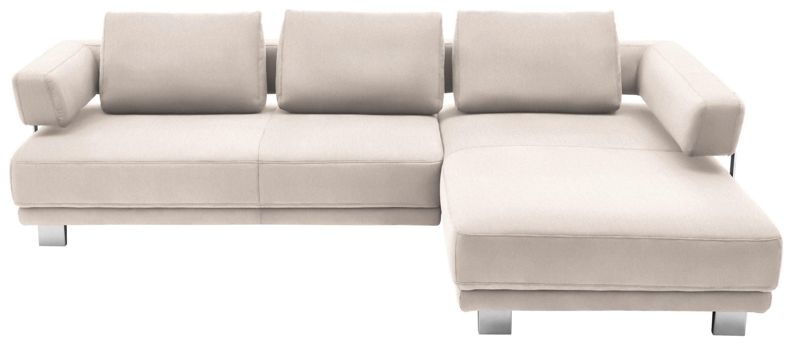 ECKSOFA Beige Chenille  - Chromfarben/Beige, Natur, Textil/Metall (297/214cm) - Valdera