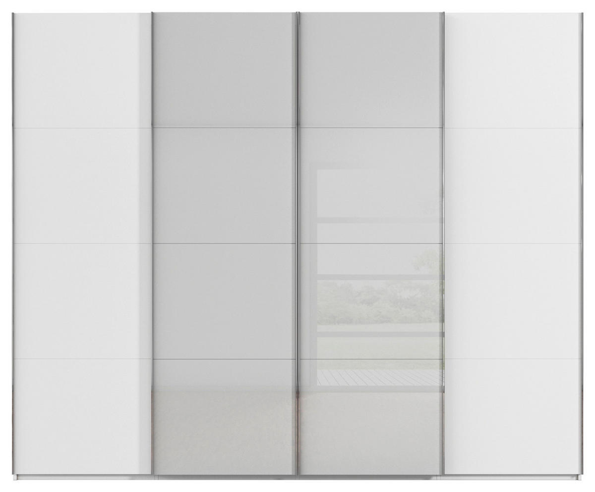 SCHWEBETÜRENSCHRANK 271/223/68 cm 4-türig Grau, Weiß  - Chromfarben/Weiß, KONVENTIONELL, Glas/Holzwerkstoff (271/223/68cm) - Novel