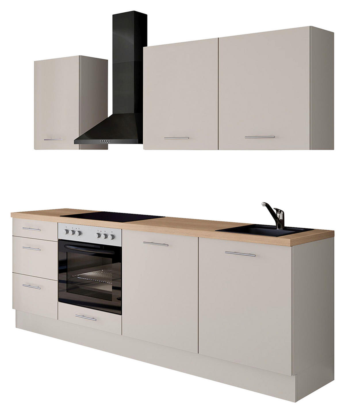 KÜCHENBLOCK 230 cm   in Magnolie  - Edelstahlfarben/Eichefarben, Design, Holzwerkstoff/Metall (230cm) - Impuls