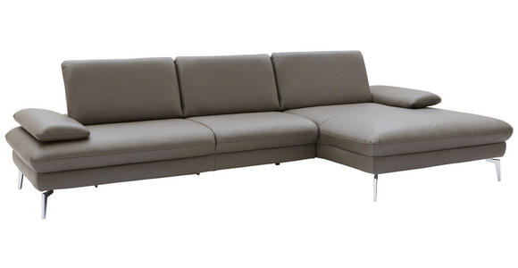 ECKSOFA Graubraun Echtleder  - Chromfarben/Graubraun, Design, Leder/Metall (325/157cm) - Dieter Knoll