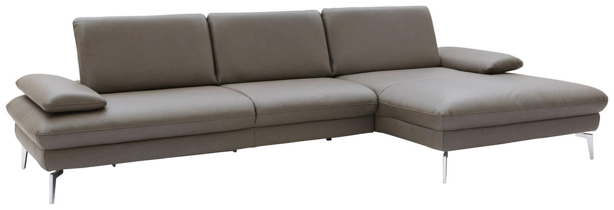ECKSOFA in Echtleder Graubraun  - Chromfarben/Graubraun, Design, Leder/Metall (325/157cm) - Dieter Knoll