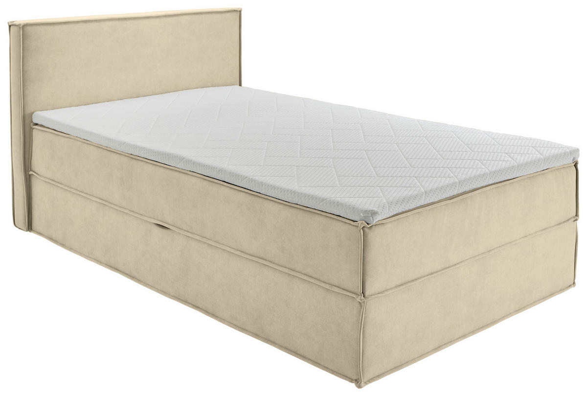 BOXBETT 120/200 cm,  in Beige, Bettkasten, Topper, H3 = fest  - Beige/Schwarz, Design, Kunststoff/Textil (120/200cm) - Chameo