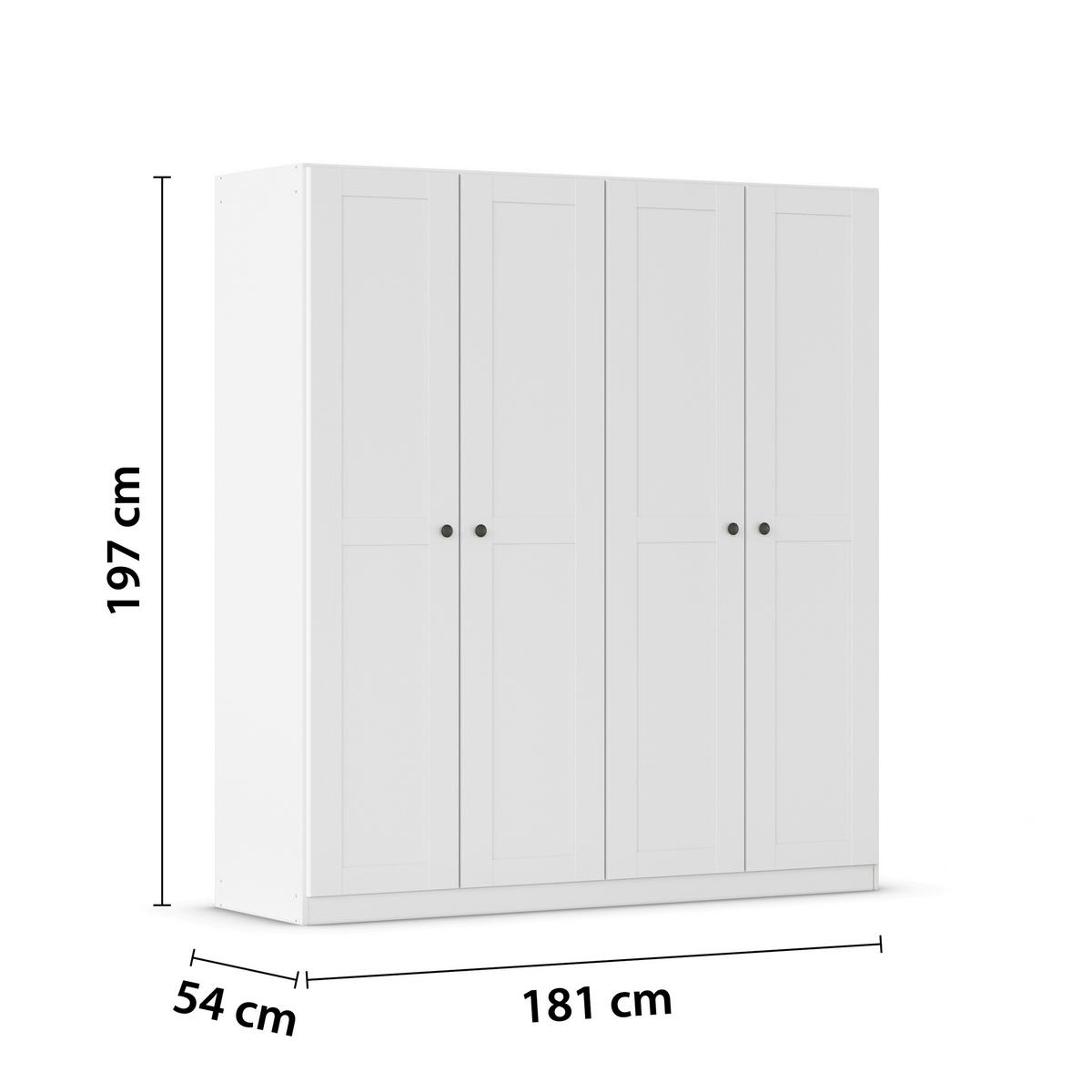 DREHTÜRENSCHRANK 181/197/54 cm,  in Weiß, 4 Tür(en)  - Schwarz/Weiß, KONVENTIONELL, Holzwerkstoff/Kunststoff (181/197/54cm) - home24