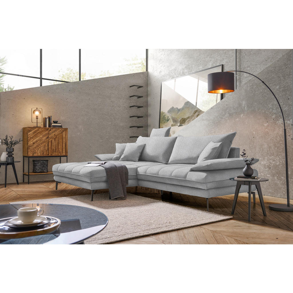 Thumbnail - Mid.you Ecksofa Prato, Silber, Textil, 4-Sitzer, Füllung: Schaumstoff, Ottomane links, L-Form, 292x176 cm, Made in EU, R...