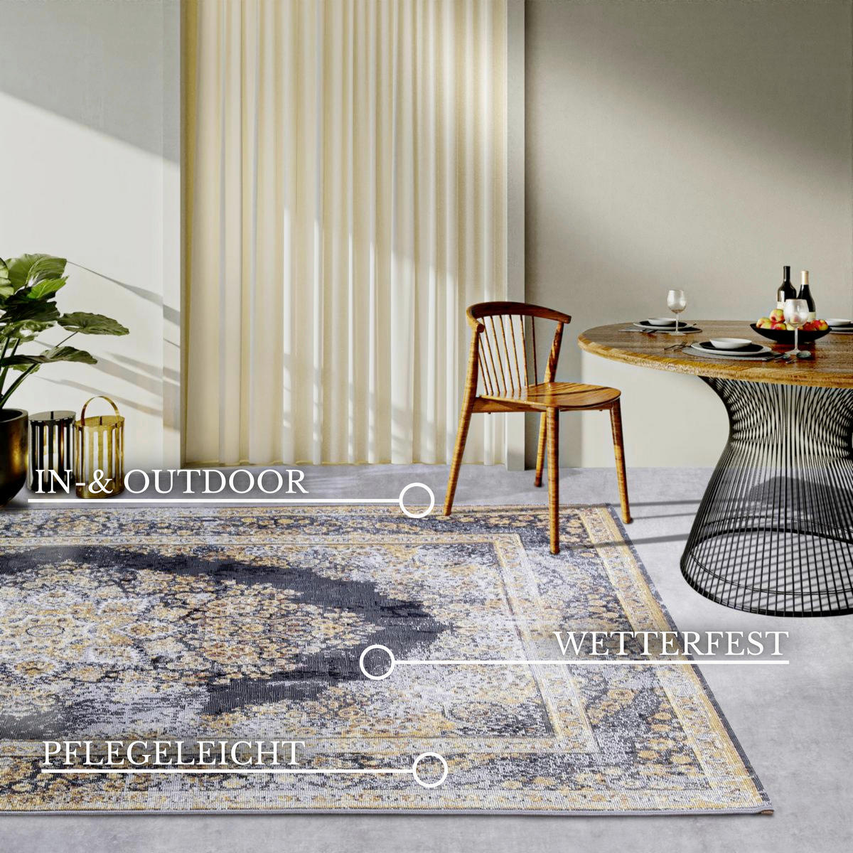 OUTDOORTEPPICH 160/235 cm Kollektion 1767 Anthrazit, Goldfarben  - Anthrazit/Goldfarben, Design, Kunststoff (160/235cm) - Villeroy & Boch
