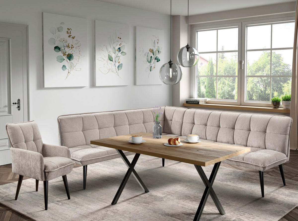 KLUPA KUTNA  boje pijeska  drvo, tekstil, drvni materijal      - boje pijeska/crna, Moderno, drvni materijal/drvo (260/201cm) - Livetastic