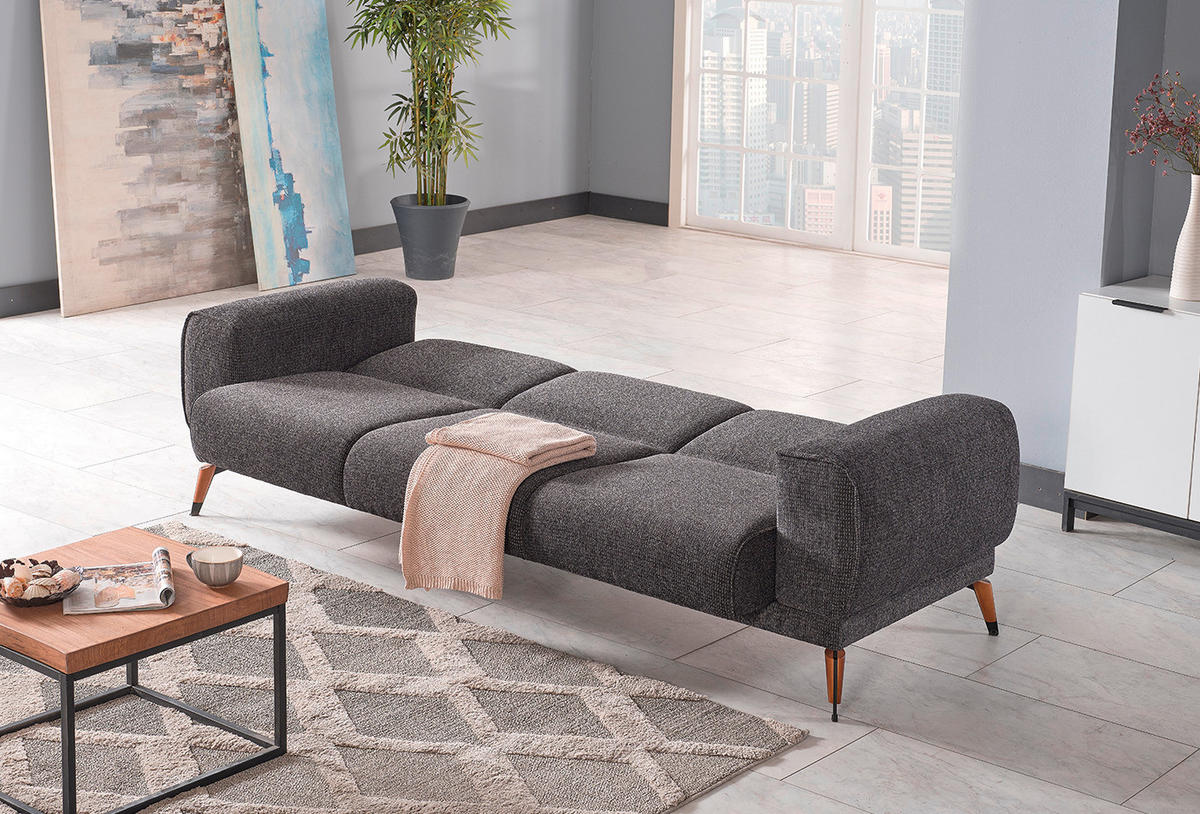 SOFA in Leinenoptik Dunkelgrau, Anthrazit  - Dunkelgrau/Anthrazit, Design, Holz/Textil (242/82/86cm) - Livetastic
