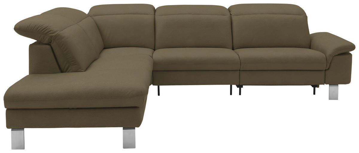 ECKSOFA in Echtleder Olivgrün  233/309 cm  - Edelstahlfarben/Olivgrün, Design, Leder/Metall (233/309cm) - Dieter Knoll